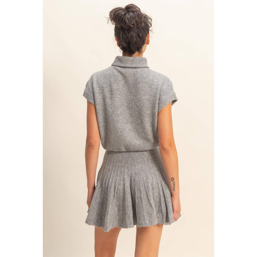 Turtleneck Top And Pleated Skirt Set