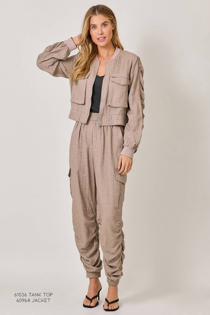 Side Shirring Detail Jogger Pants: Off White / Medium