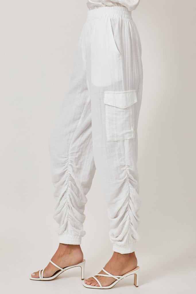 Side Shirring Detail Jogger Pants: Off White / Medium
