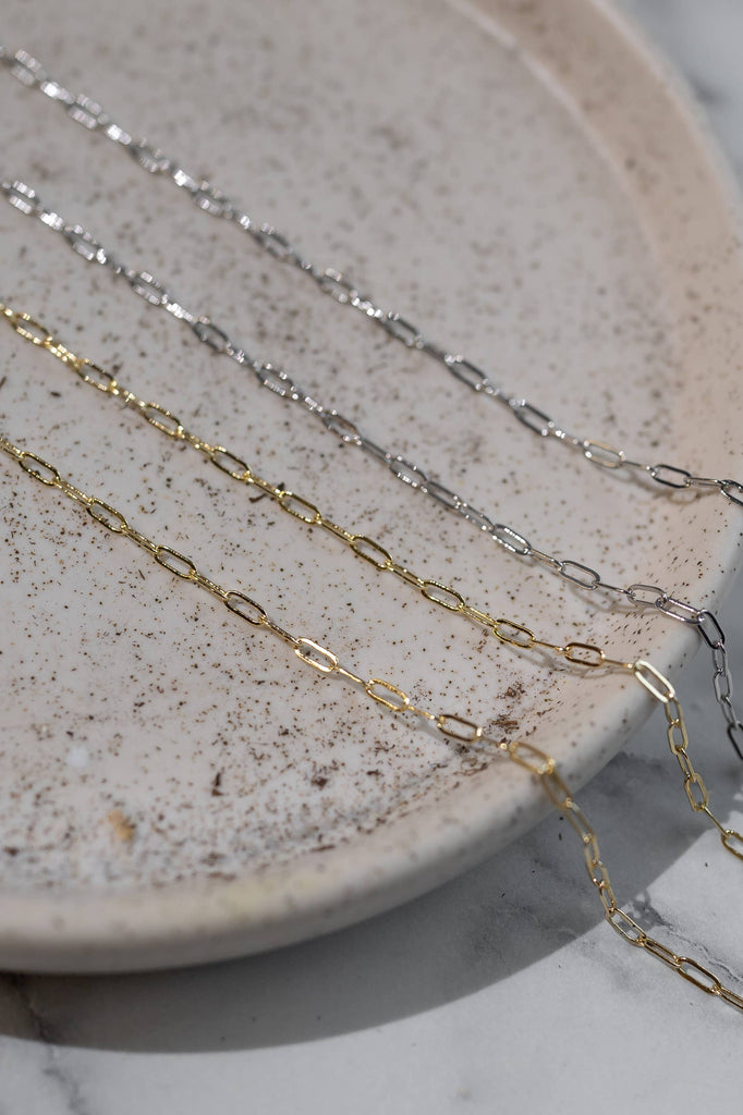 Mini Paperclip Chain Necklace: Gold / 16" + 2"