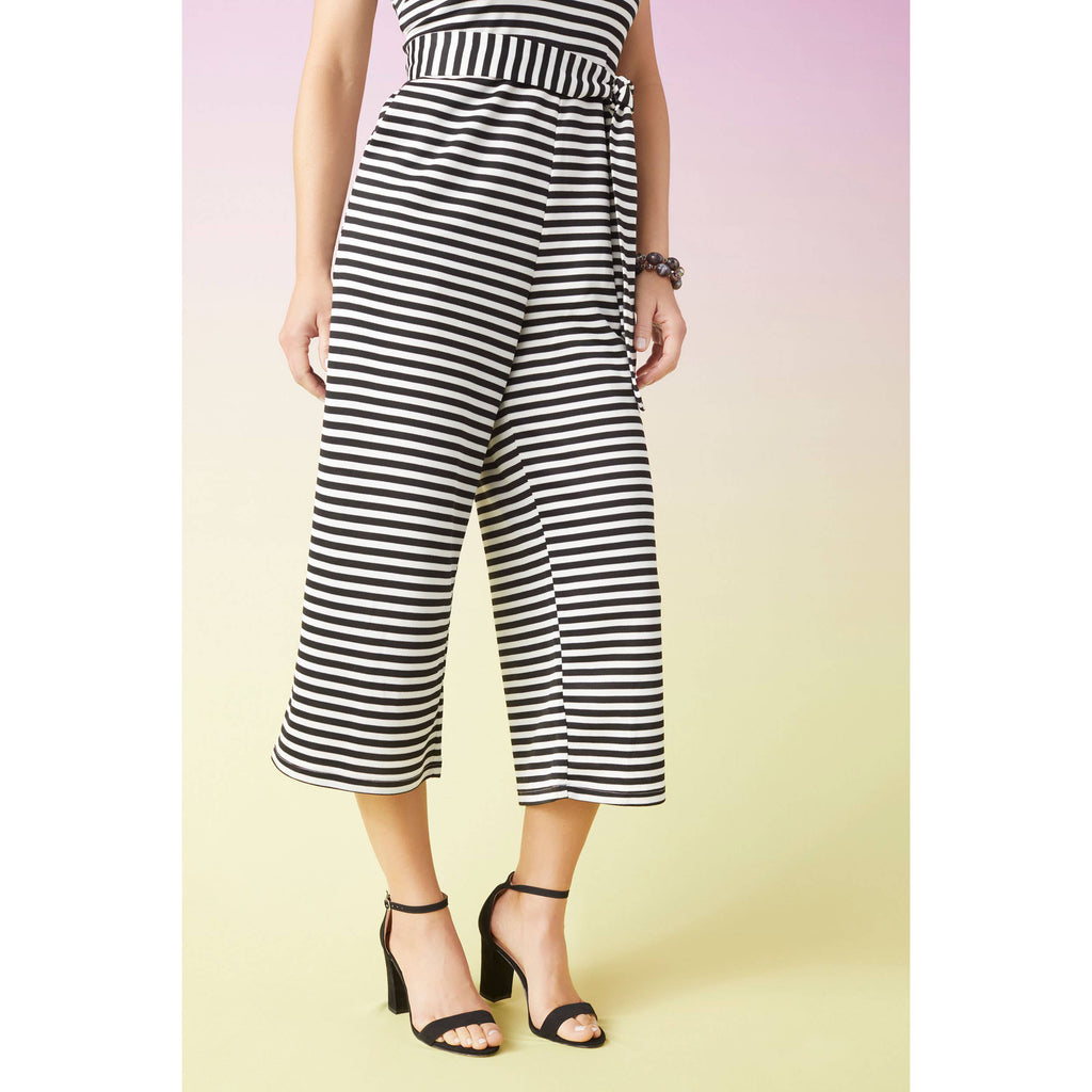 Taya Striped Jumpsuit: Black/White / XS
