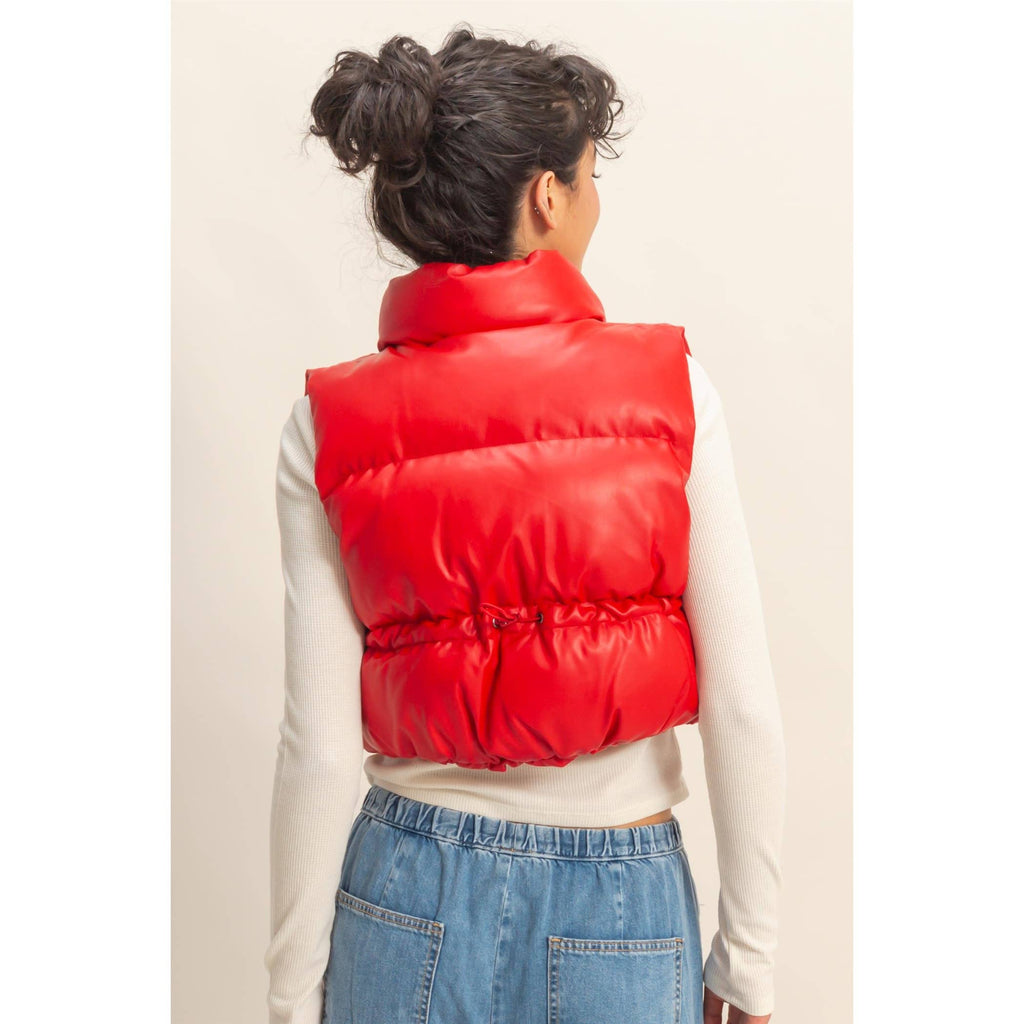Faux Leather Cropped Puffer Vest