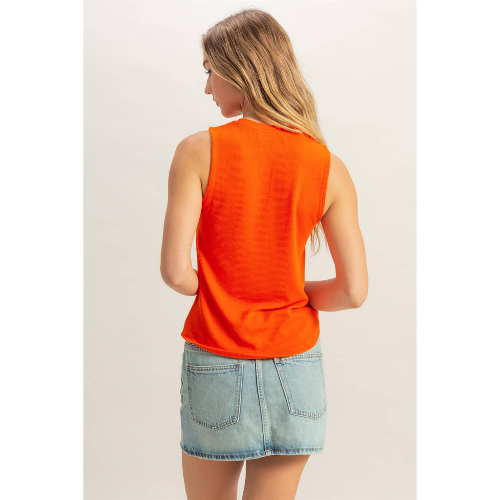 Sleeveless Snap Button Detail Top: TOMATO