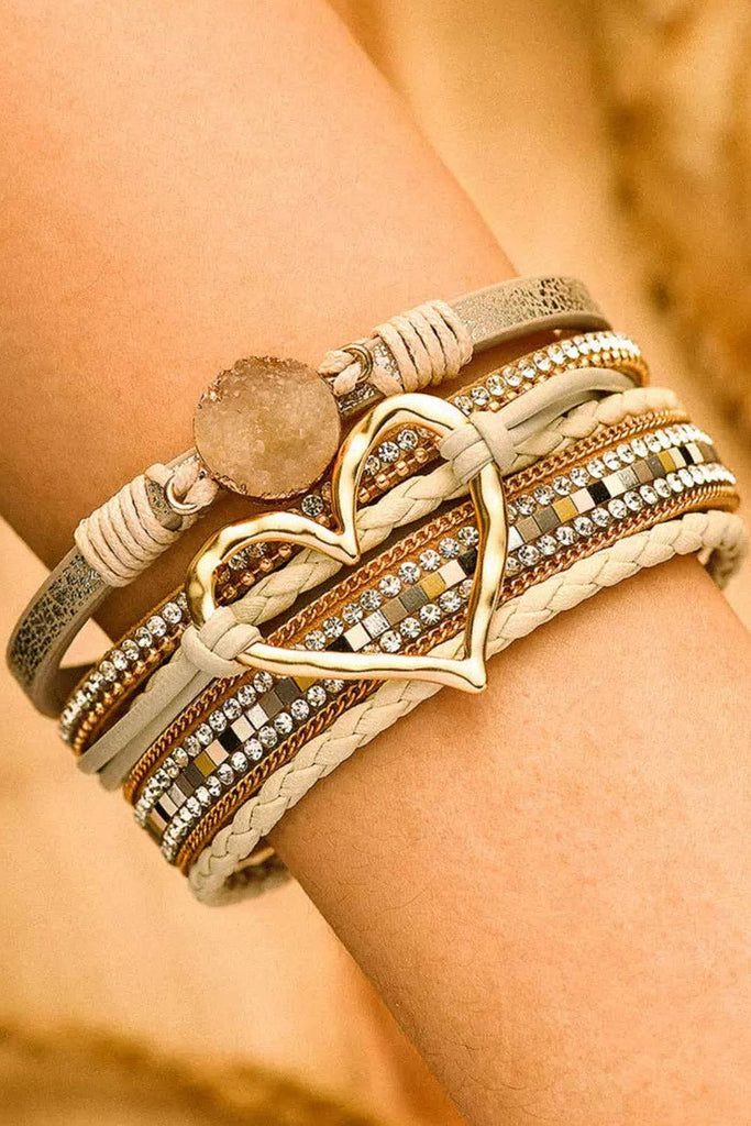 Bohemian Heart Rhinestone Magnetic Buckle Bracelet: Silver Gray-Silver / Alloy / ONE SIZE