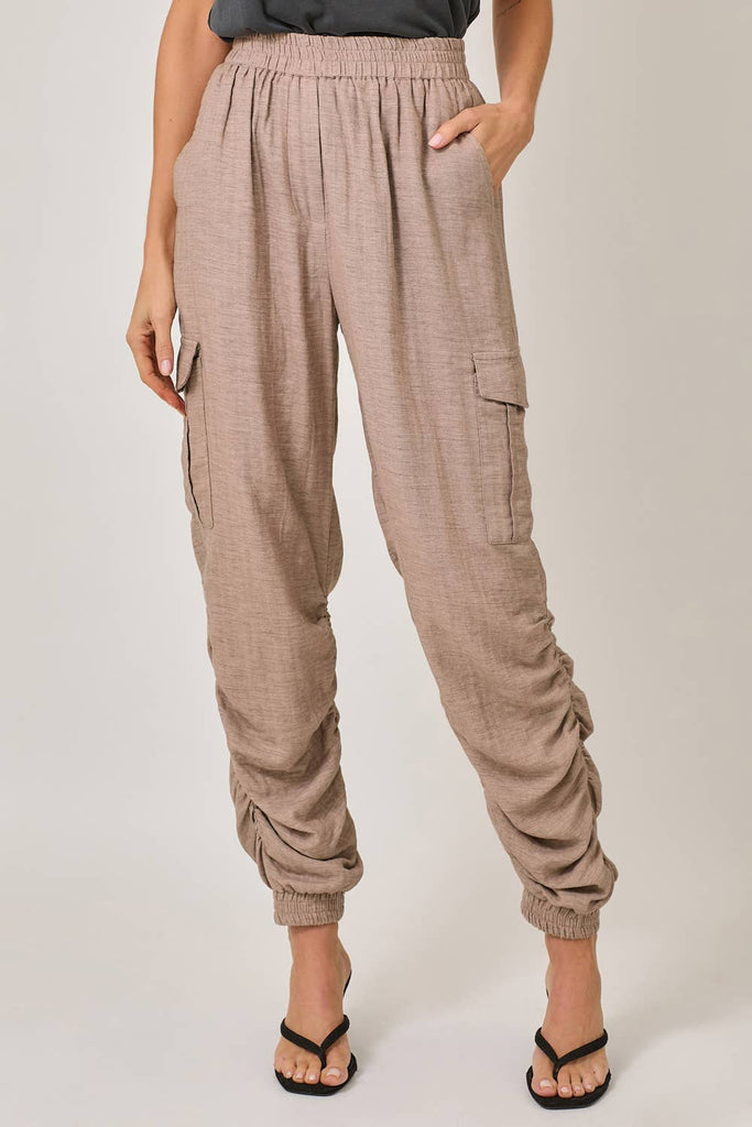 Side Shirring Detail Jogger Pants: Off White / Medium