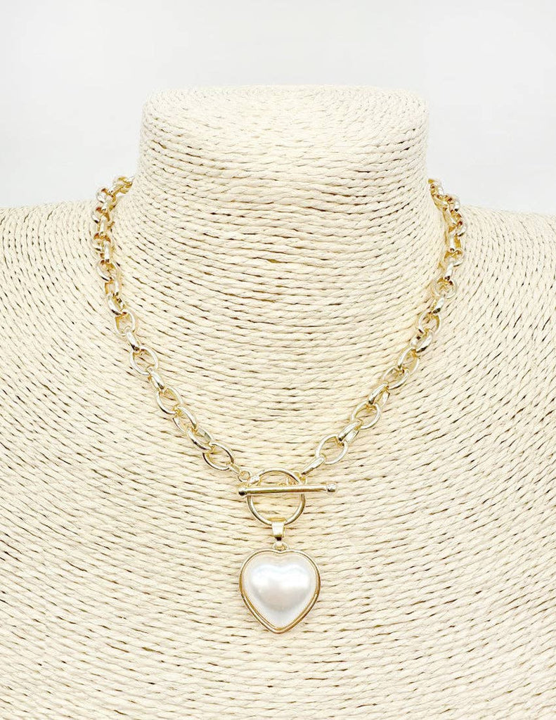 Gold Open Chain with Toggle and Pearl Heart 18