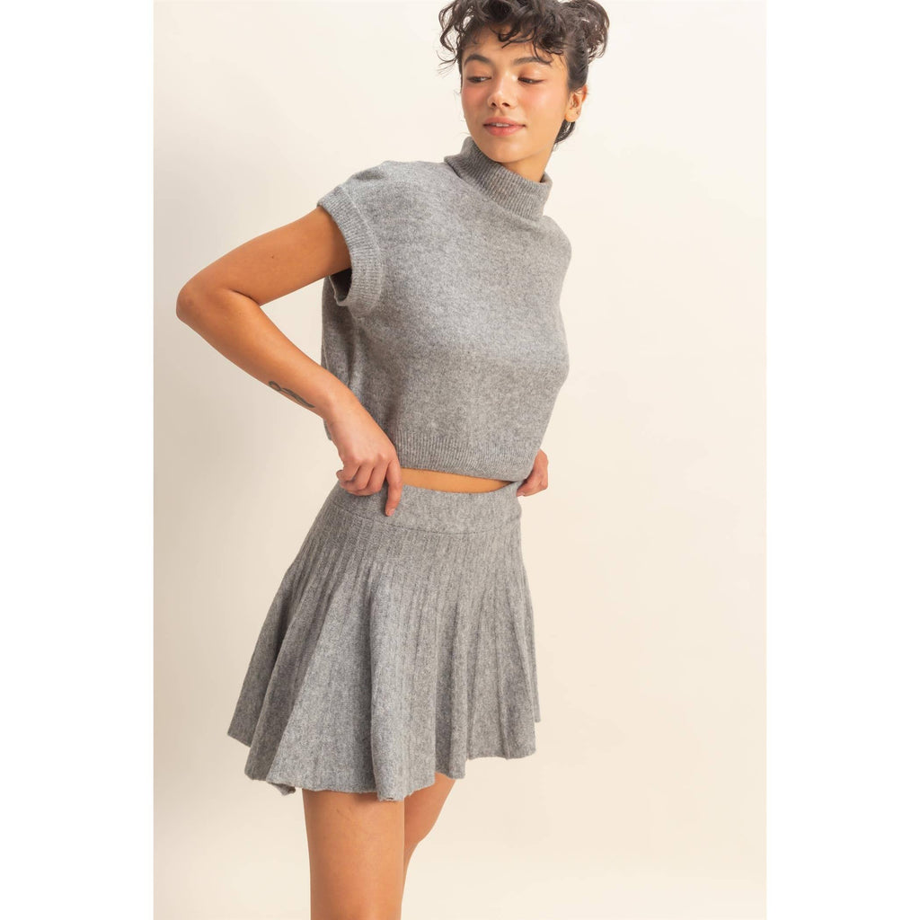 Turtleneck Top And Pleated Skirt Set