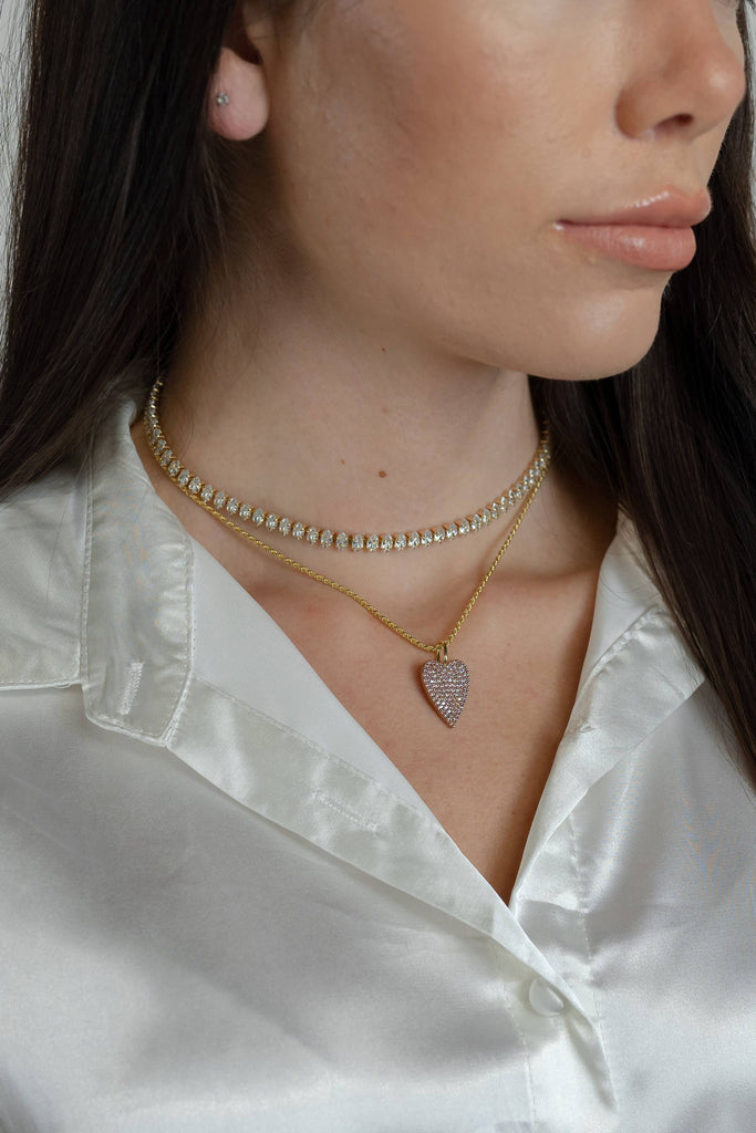 Moody Heart Charm: Gold / Clear Crystals