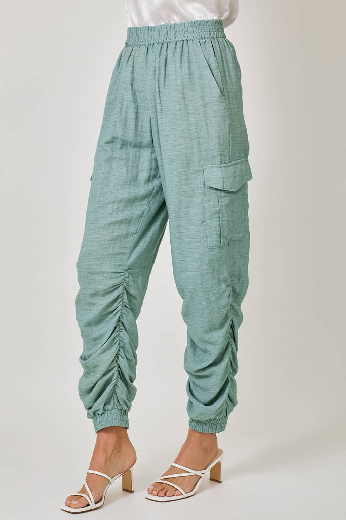Side Shirring Detail Jogger Pants: Off White / Medium
