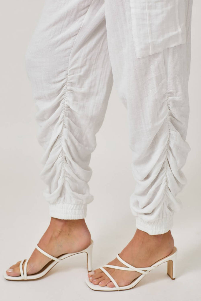 Side Shirring Detail Jogger Pants: Off White / Medium