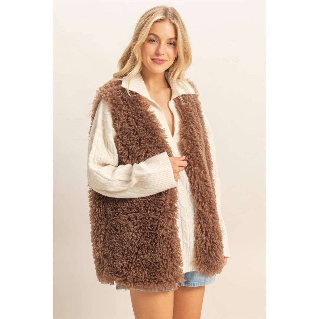 Fuzzy Sweater Vest: BROWN