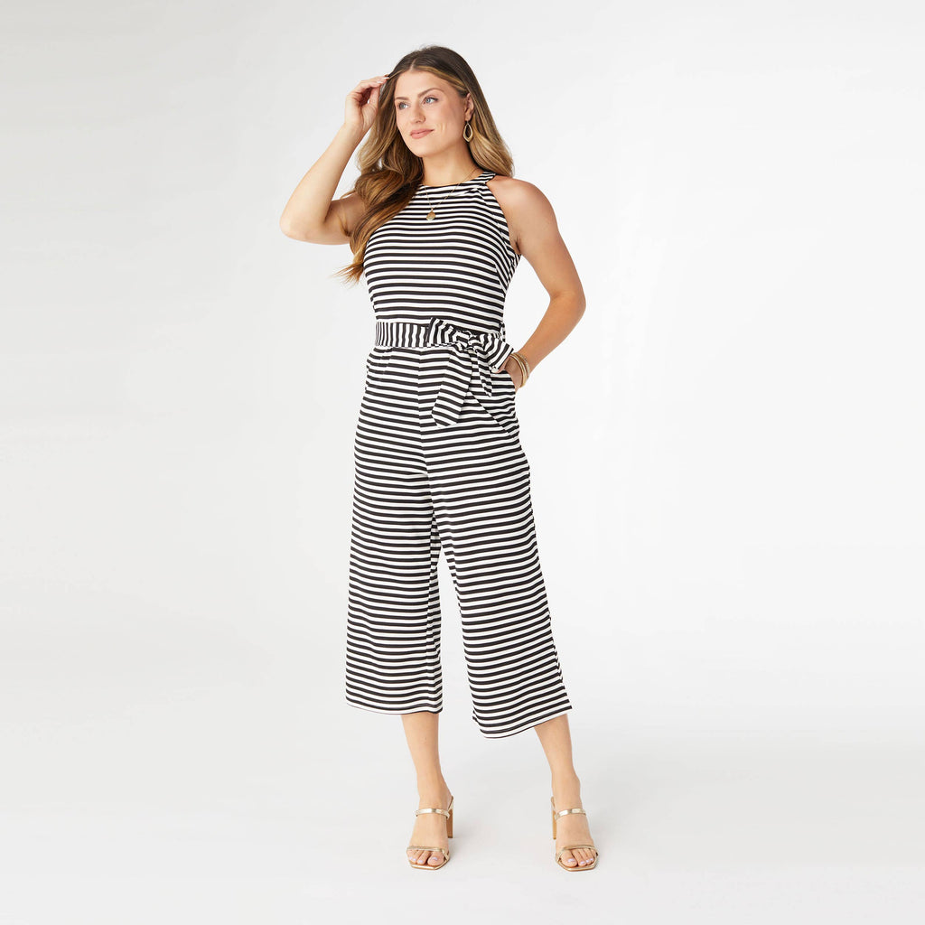 Taya Striped Jumpsuit: Black/White / XS