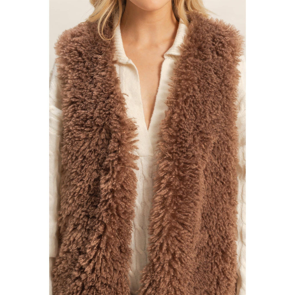 Fuzzy Sweater Vest: BROWN