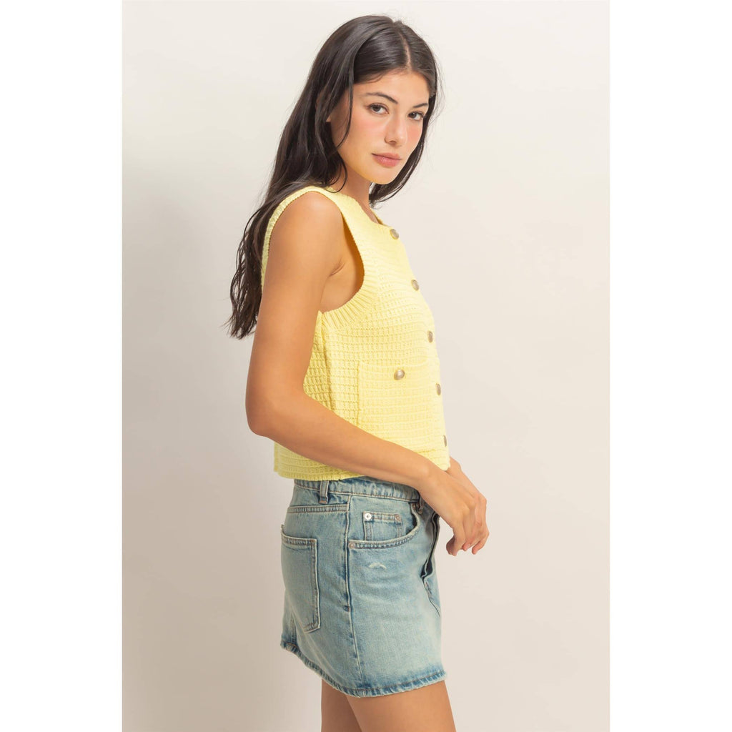 Textured Button-Front Vest With Pocket: PALE YELLOW