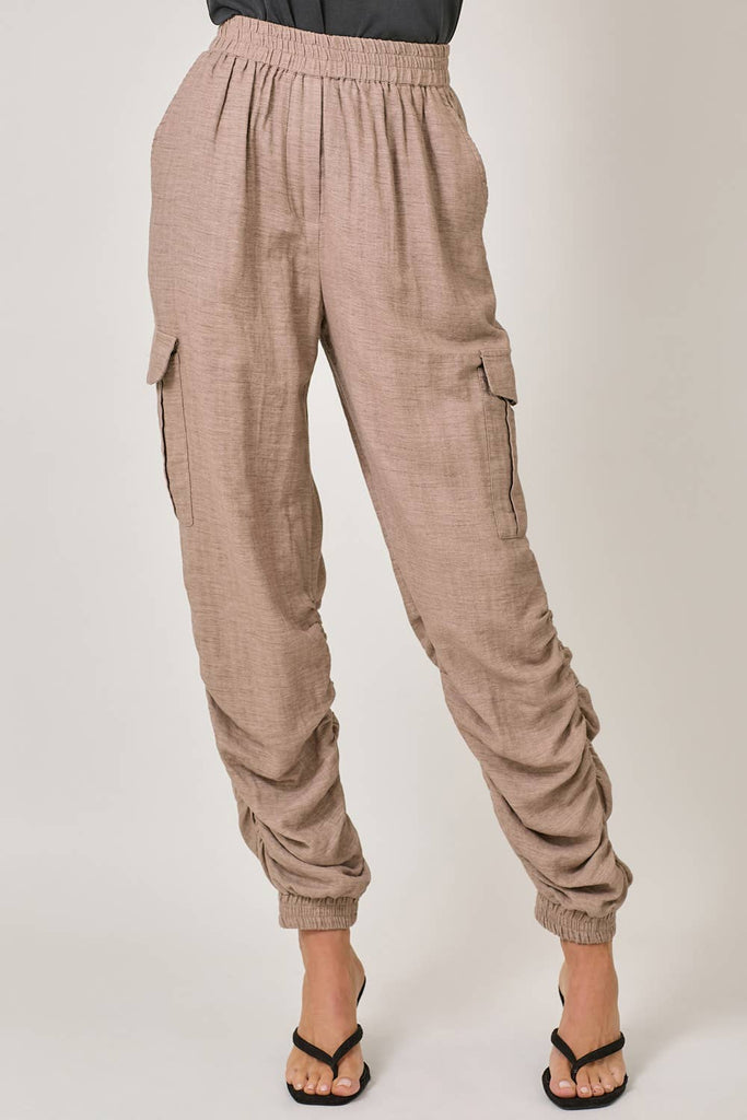 Side Shirring Detail Jogger Pants: Off White / Medium
