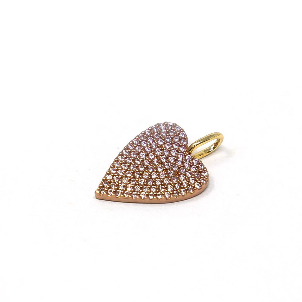 Moody Heart Charm: Gold / Clear Crystals