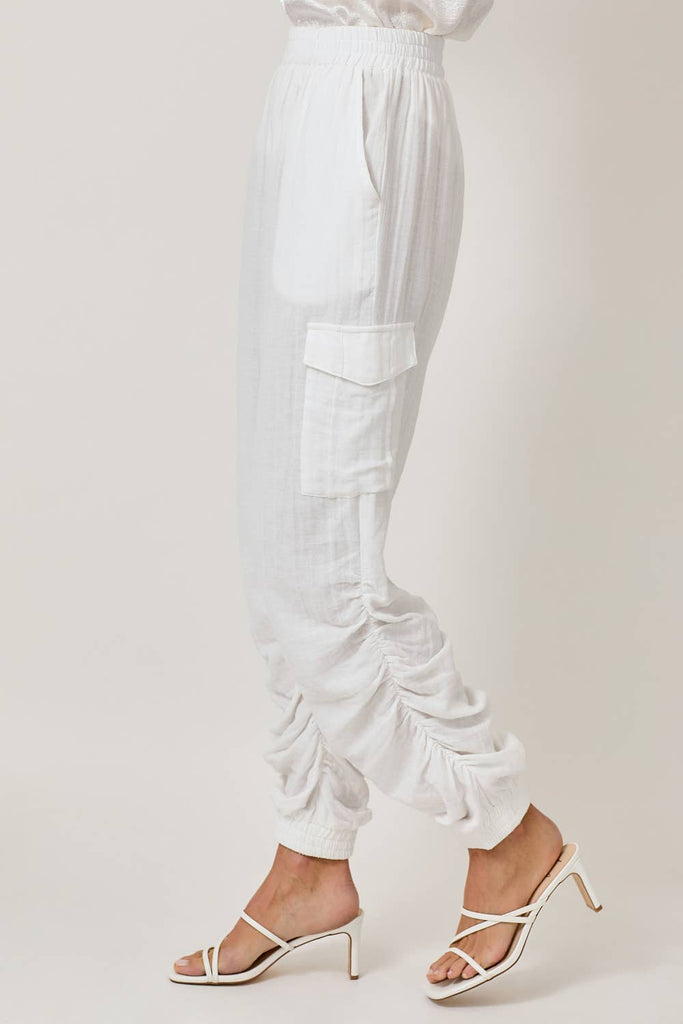 Side Shirring Detail Jogger Pants: Off White / Medium