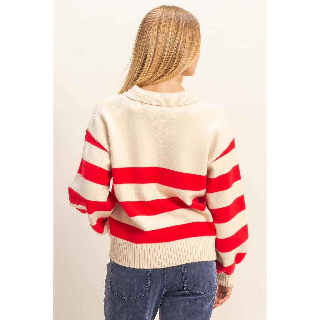 Striped Polo Collar Knit Sweater