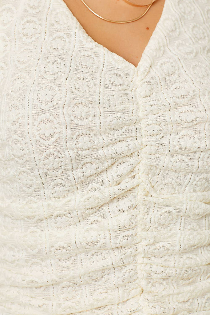 Floral Ruched Tank Top: Off White / Large