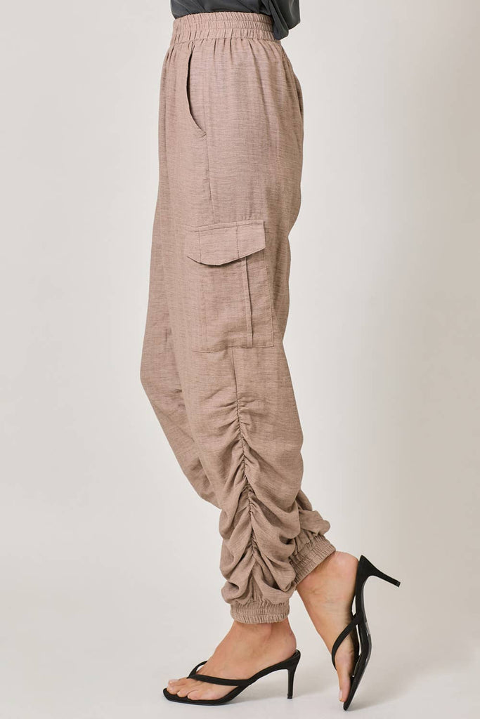 Side Shirring Detail Jogger Pants: Off White / Medium
