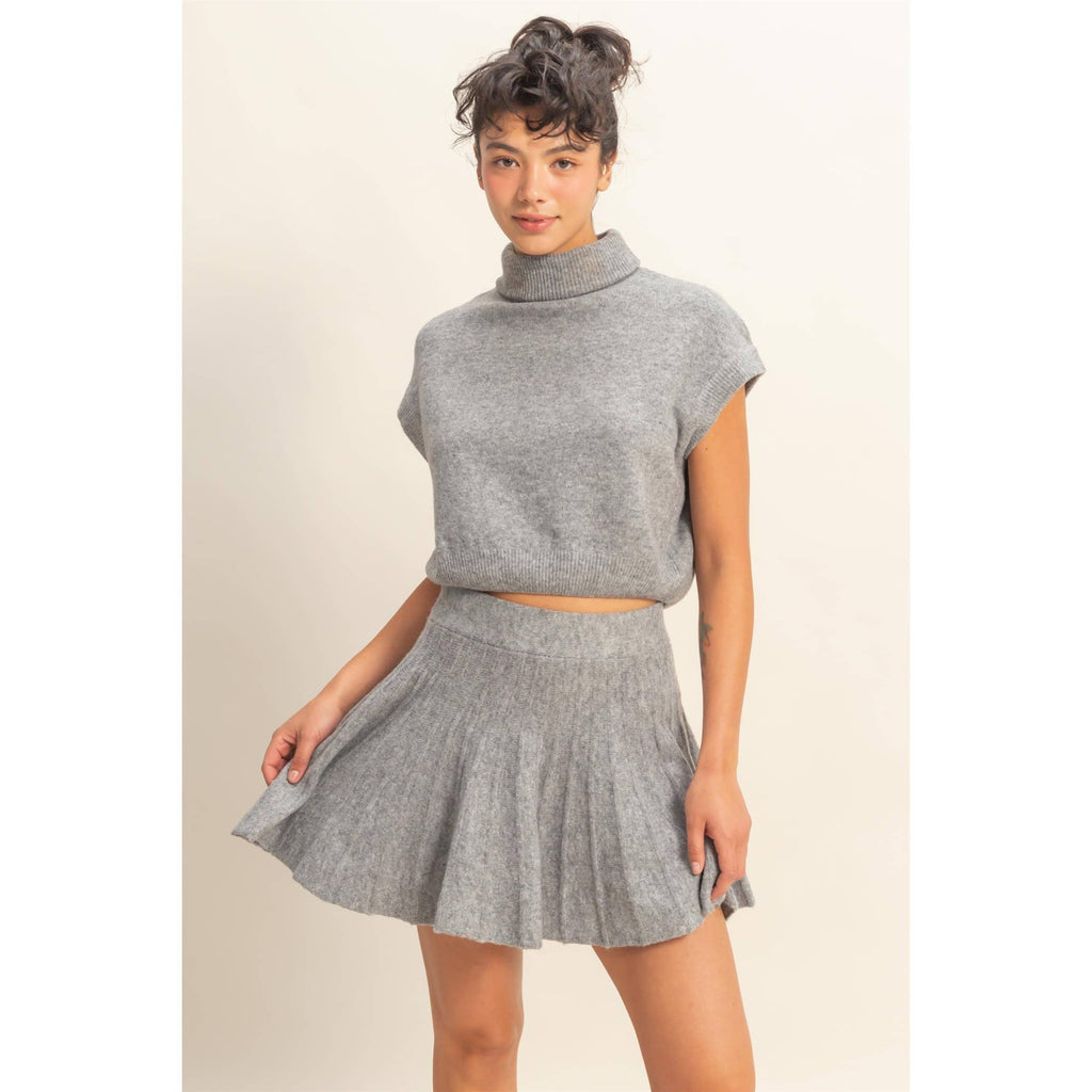 Turtleneck Top And Pleated Skirt Set
