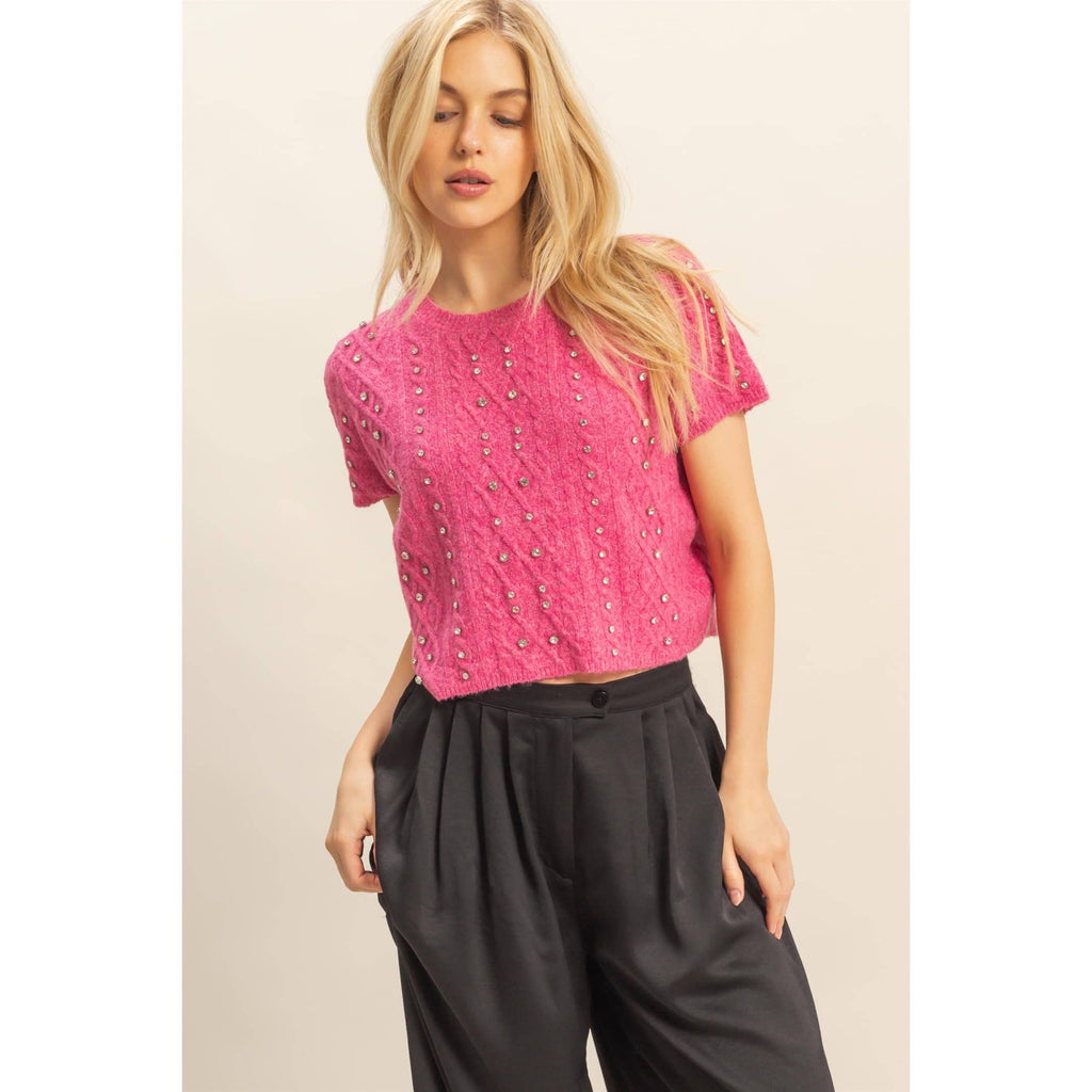 Rhinestone Studded Sweater Top