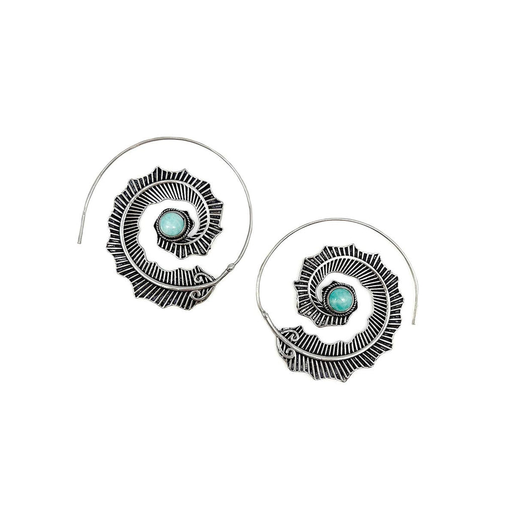 Tanvi Collection Earrings - Amazonite Silver Leaf Open Hoop