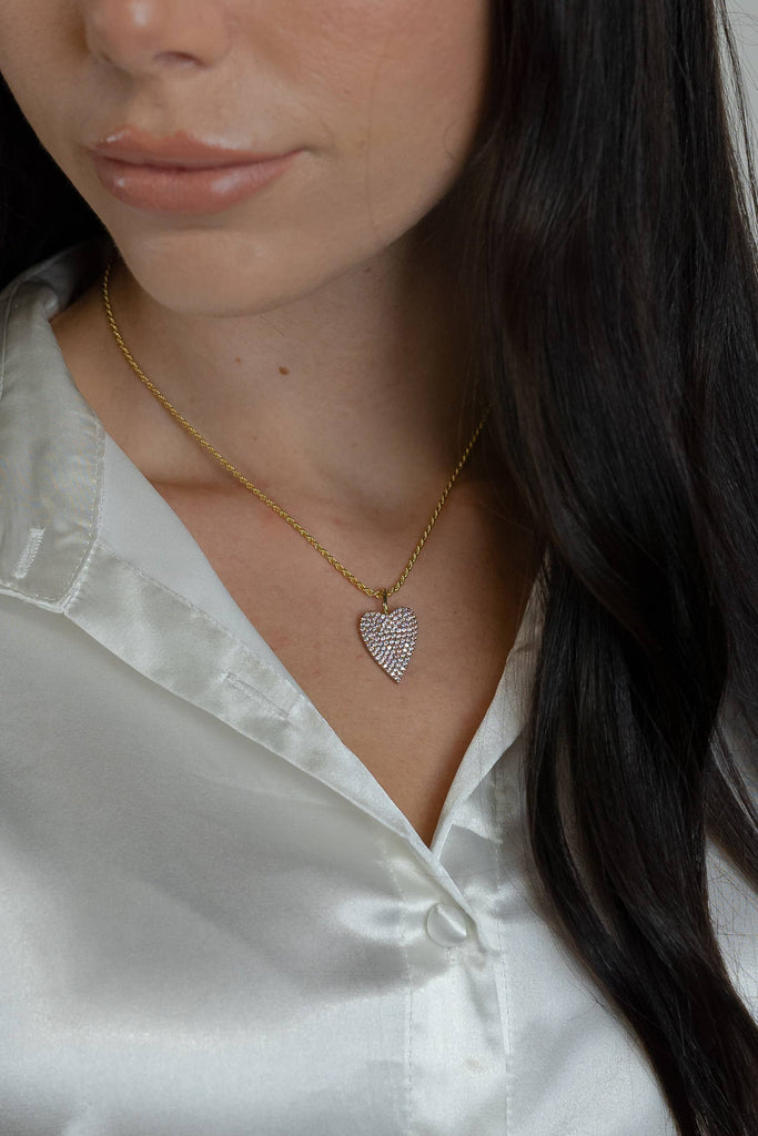Moody Heart Charm: Gold / Clear Crystals