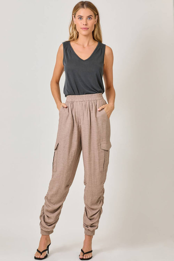 Side Shirring Detail Jogger Pants: Off White / Medium