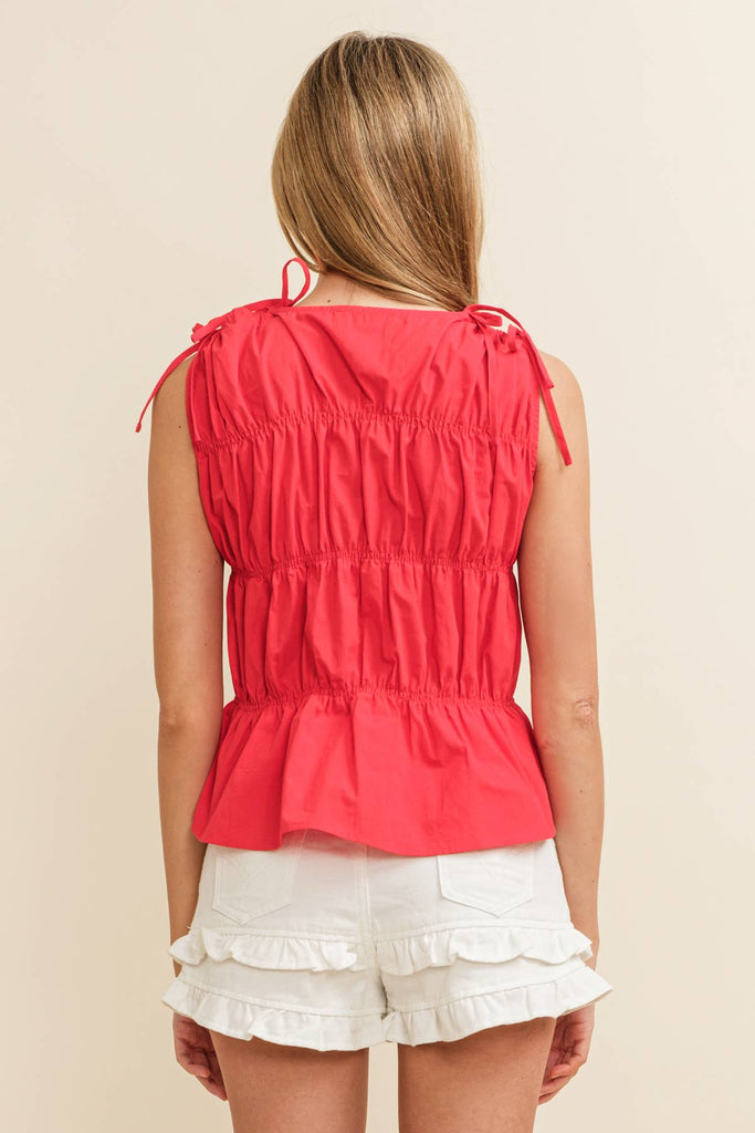 TIE TOP RUCHED TOP: Red / S