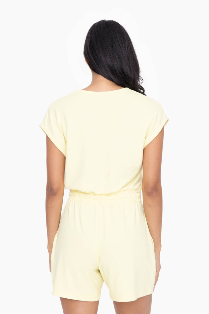 Brushed Hacci V-Neck Romper: LEMON