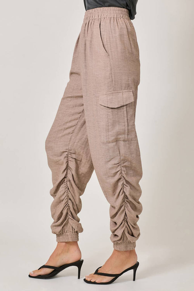 Side Shirring Detail Jogger Pants: Off White / Medium