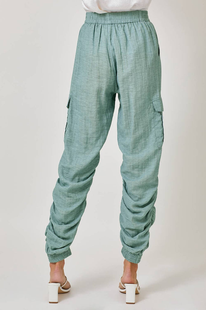 Side Shirring Detail Jogger Pants: Off White / Medium