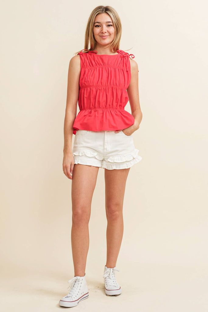 TIE TOP RUCHED TOP: Red / S