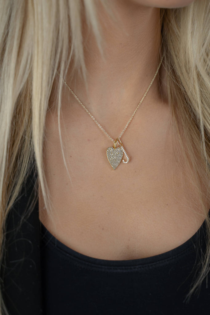 Moody Heart Charm: Gold / Clear Crystals