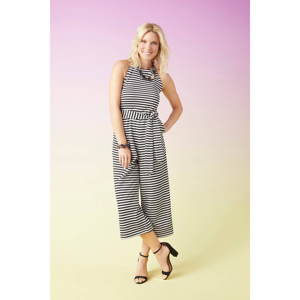 Taya Striped Jumpsuit: Black/White / XS