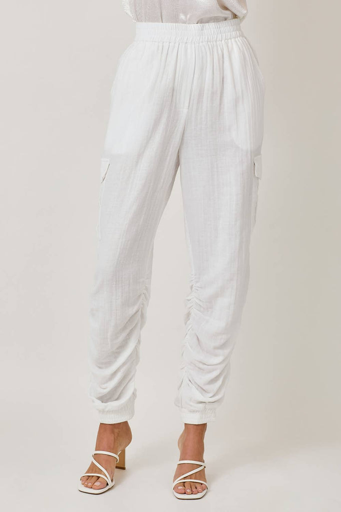 Side Shirring Detail Jogger Pants: Off White / Medium