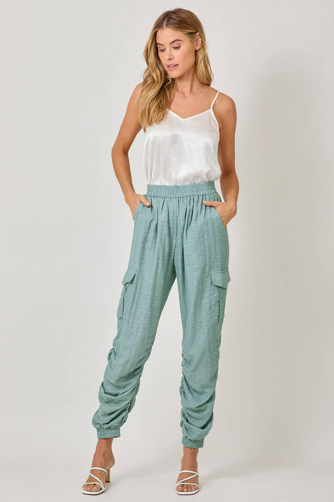 Side Shirring Detail Jogger Pants: Off White / Medium