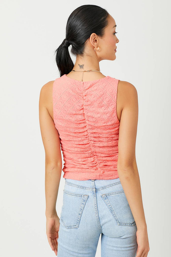 Floral Ruched Tank Top: Coral / Small