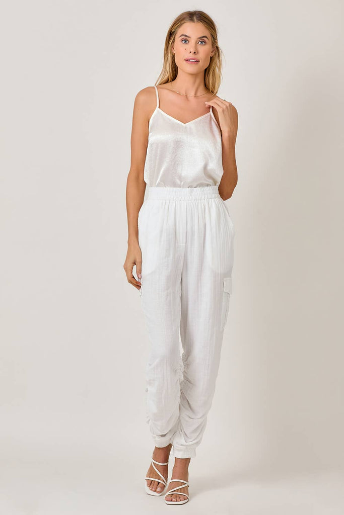 Side Shirring Detail Jogger Pants: Off White / Medium