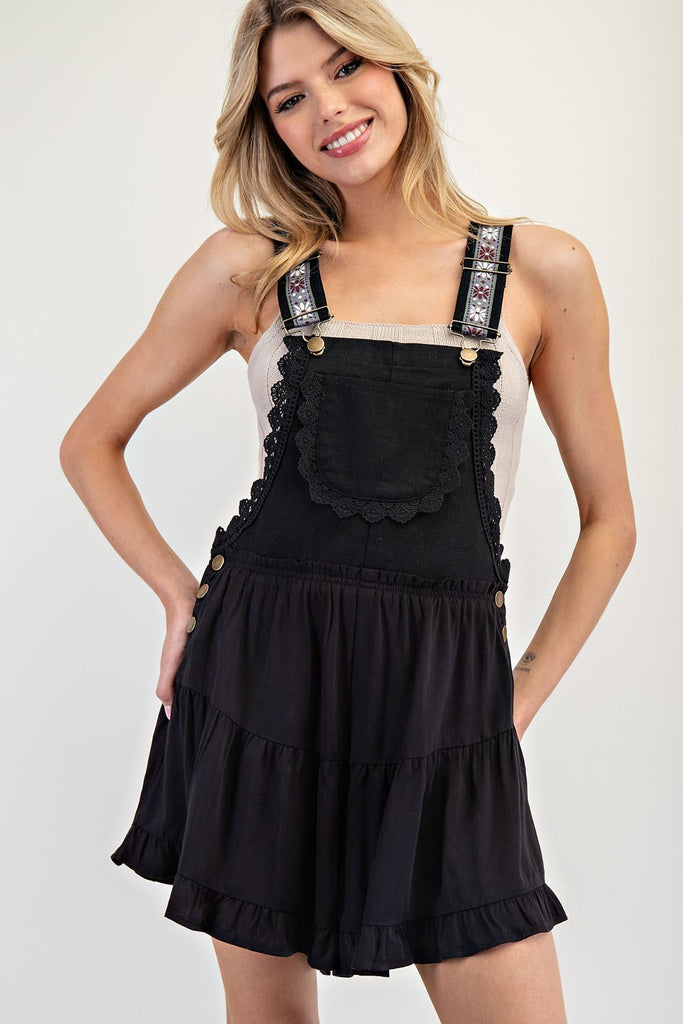 Lace Trim Tierred Sleeveless Romper