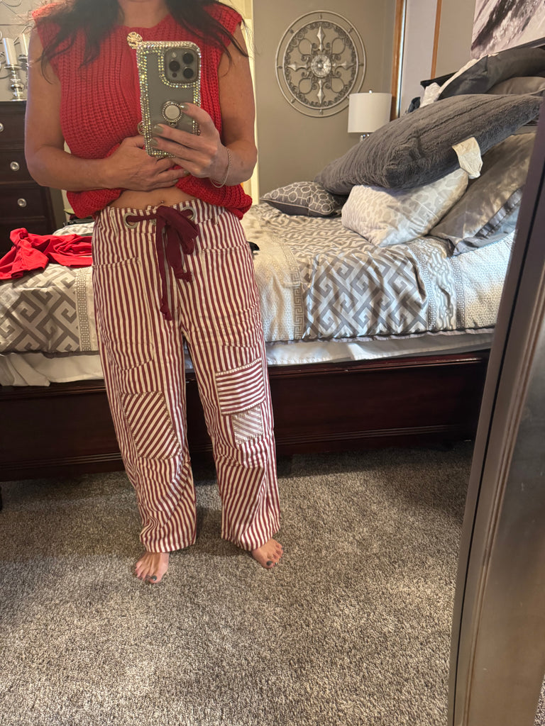 Striped Barrel Drawstring Pants
