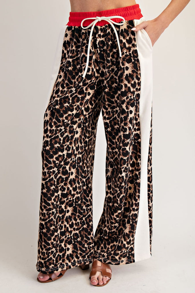 Contrasting Side Panel Leopard Pant