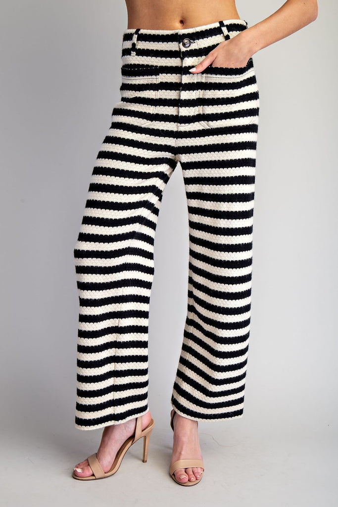 Scalloped Striped Knit Straight Leg Pants