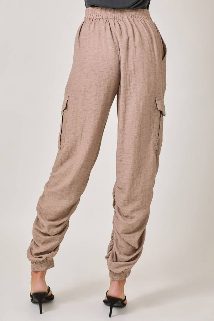 Side Shirring Detail Jogger Pants: Off White / Medium