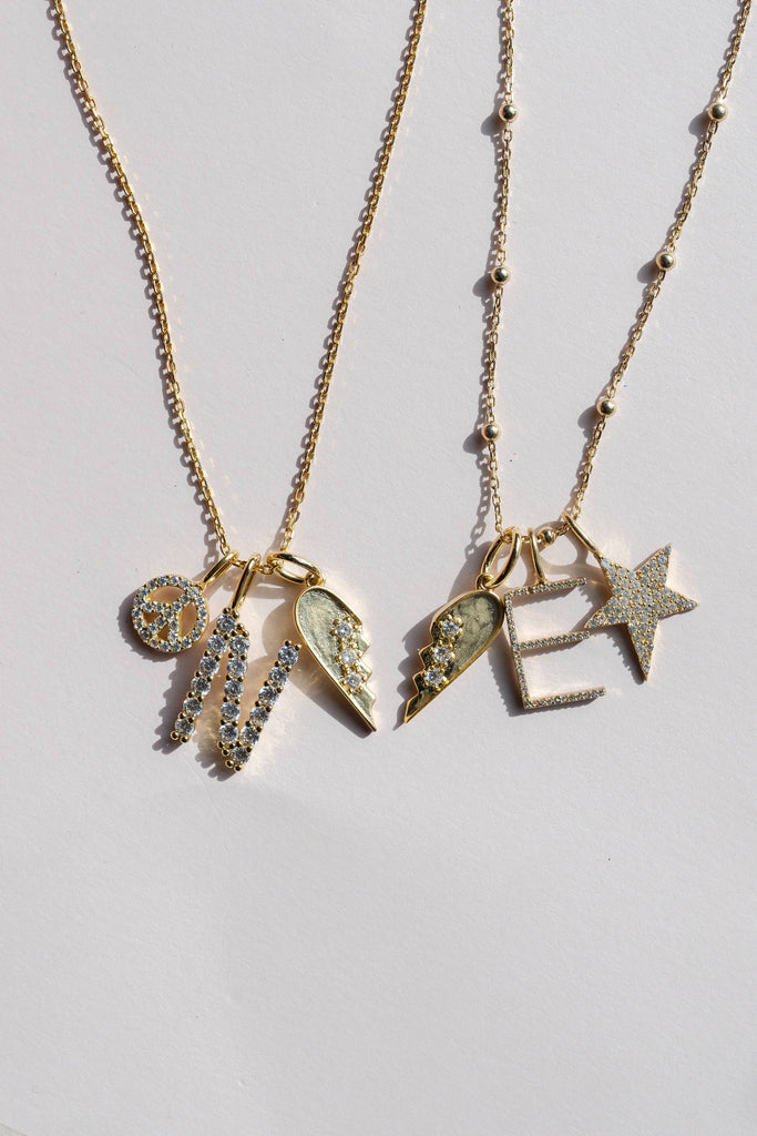 Moody Heart Charm: Gold / Clear Crystals