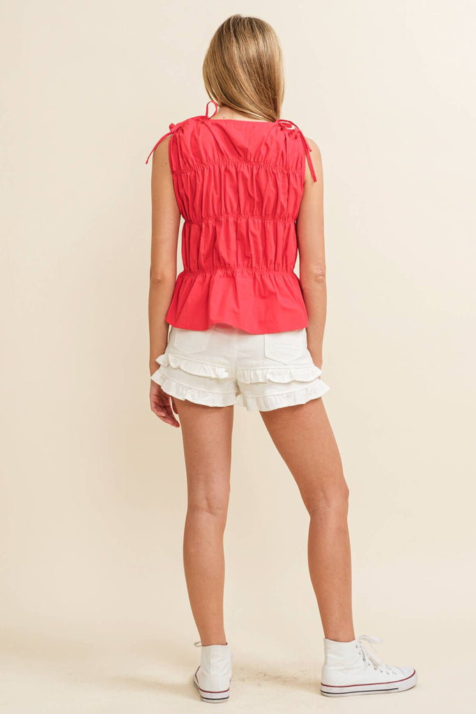 TIE TOP RUCHED TOP: Red / S