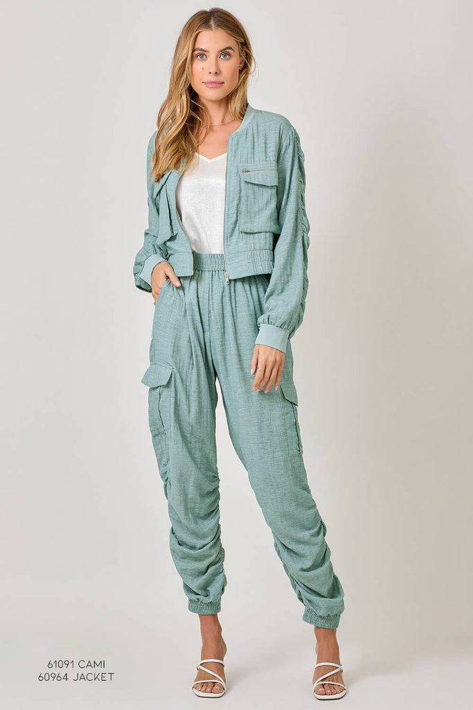 Side Shirring Detail Jogger Pants: Off White / Medium