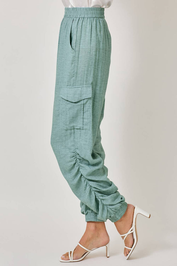 Side Shirring Detail Jogger Pants: Off White / Medium
