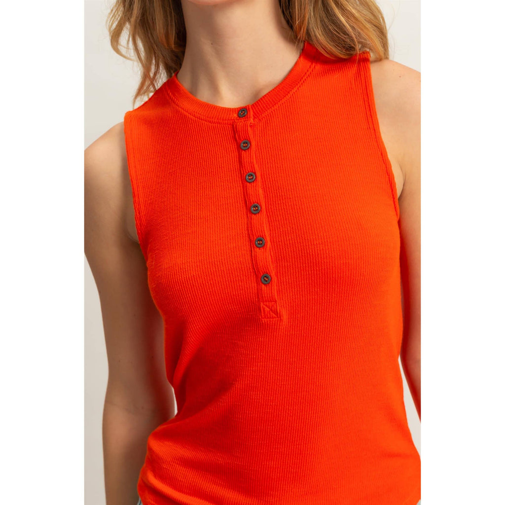 Sleeveless Snap Button Detail Top: TOMATO